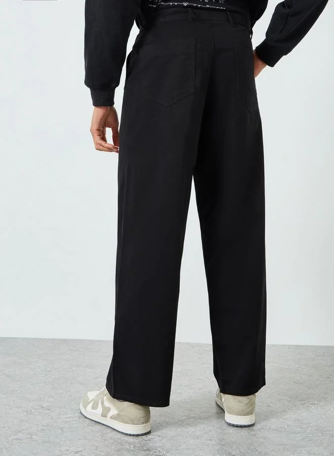 Styli black Men Black Wide Leg Trousers for Men | Best Price UAE